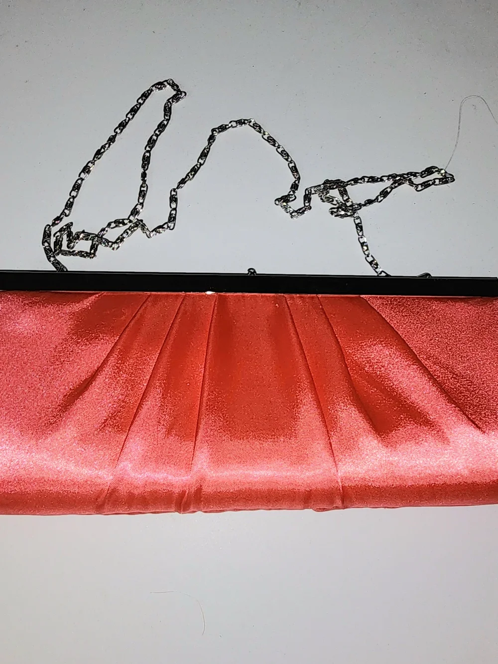 Gunne Sax by Jessica McClintock pleated satin clutch salmon pink